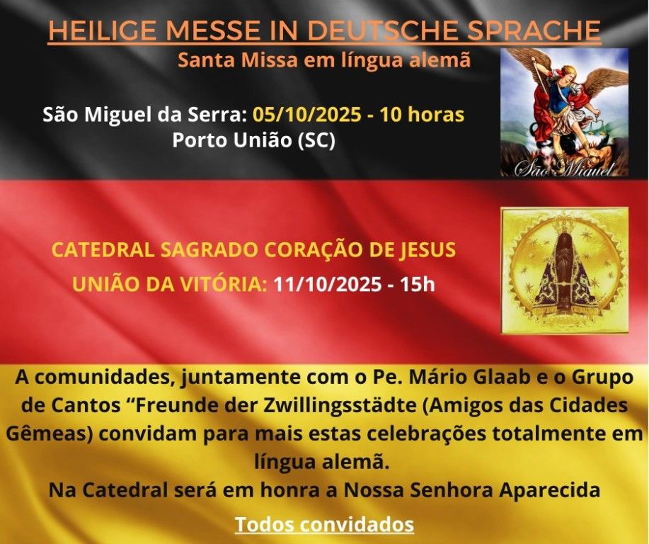 Missas em alemão serão celebradas em Porto União e União da Vitória