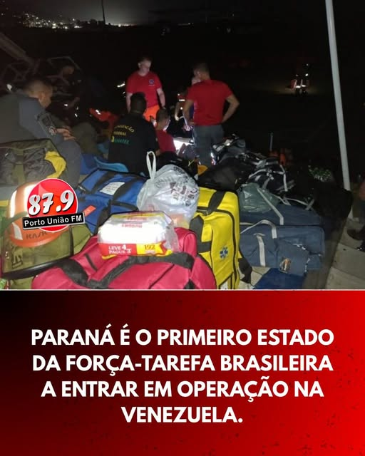 A equipe do Corpo de Bombeiros Militar do Paraná (CBMPR) que integra a força-tarefa brasileira enviada à Venezuela