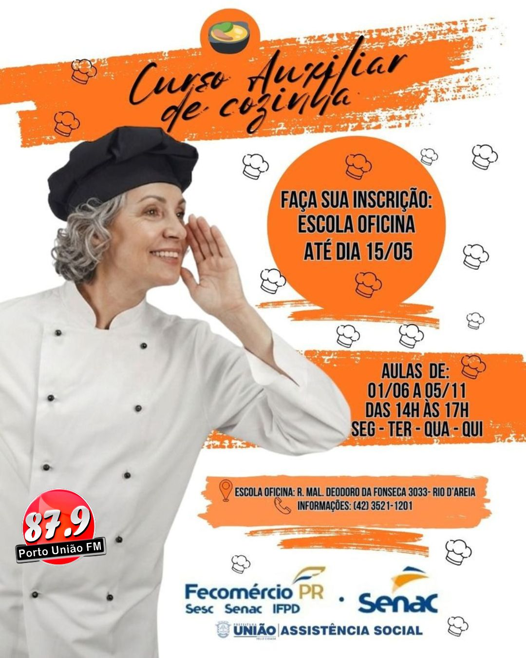 A Secretaria Municipal de Assistência Social de União da Vitória, em parceria com o Senac, está com inscrições abertas para o curso gratuito de Auxiliar de Cozinha.