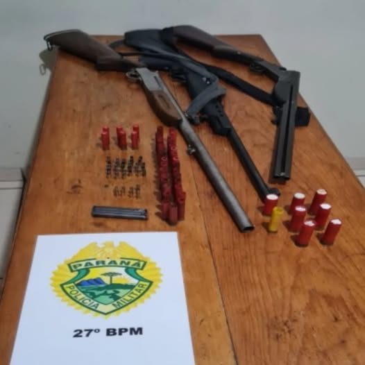 TRÊS ARMAS DE FOGO E DIVERSAS MUNIÇÕES SÃO APREENDIDAS PELA PM EM DORIZON MALLET