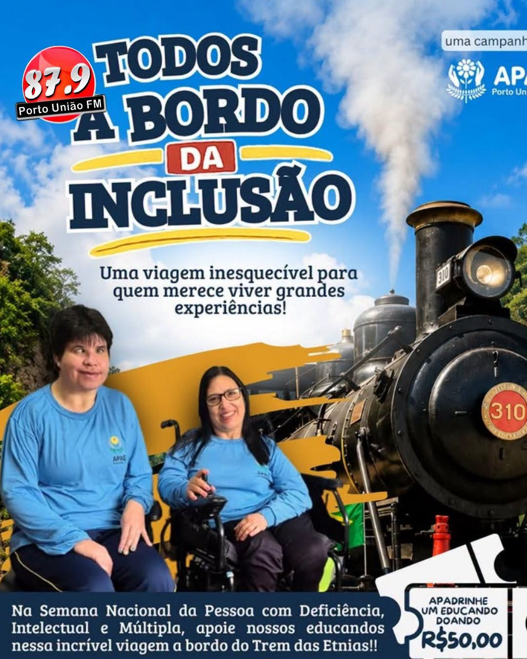 APAE de Porto União lança campanha para proporcionar passeio no Trem das Etnias
